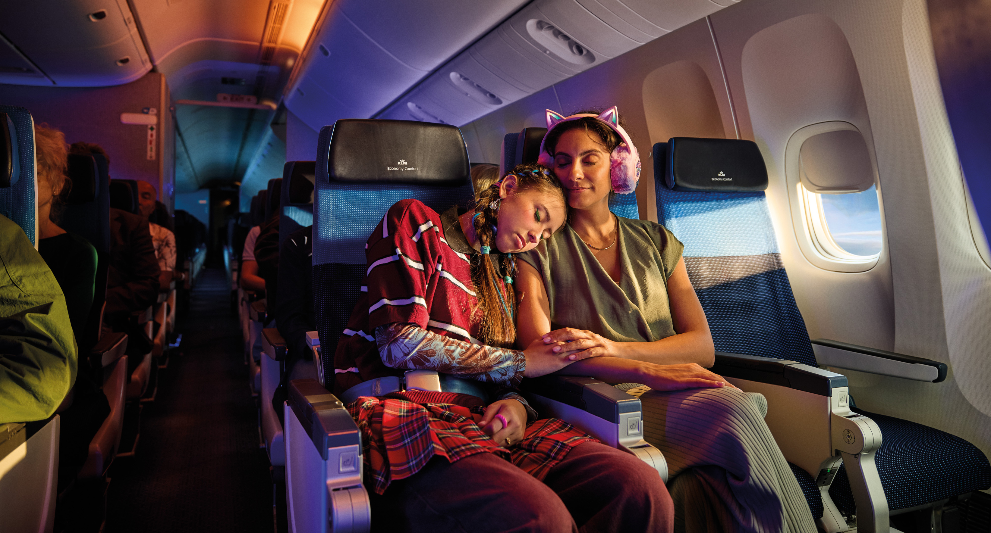 KLM — mother and daughter on airplane